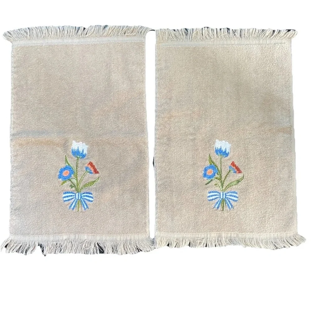 The Avanti Look Embroidered Floral Hand Towel & Fingertip Towels Tan Blue Orange